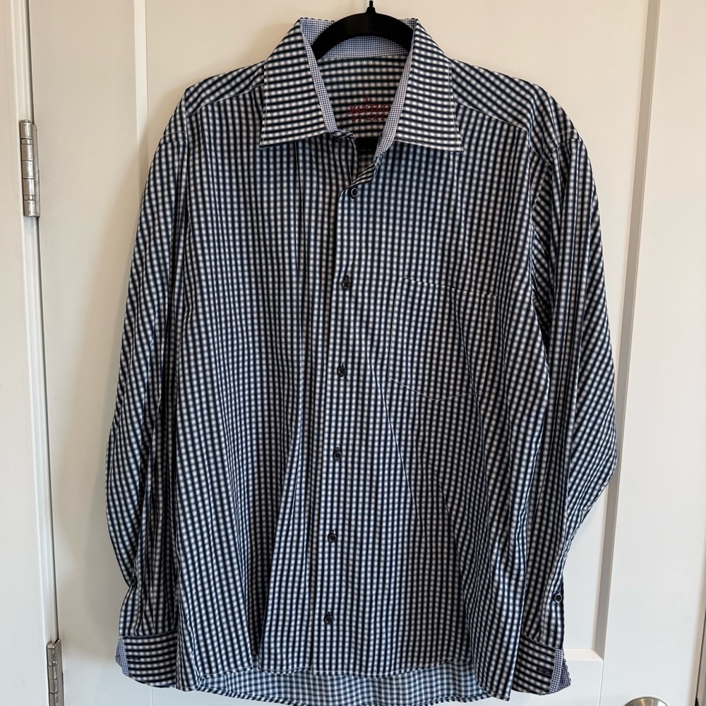 Marcello Sport Men’s Blue and White Houndstooth Button Up